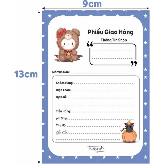 50-100 Phiếu Giao Hàng - Phiếu Gửi Hàng - Phiếu Ship in màu Gấu nhỏ