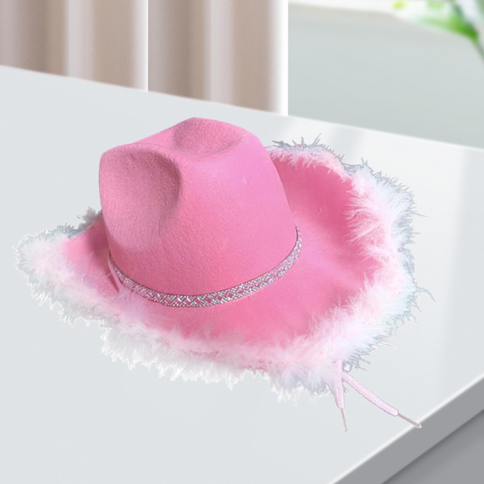 Pink Cowgirl Hat, Women Cowboy Hats with Feather Edge, Cowboy Costume Accessories for Adults Party Hat and Play Dress up