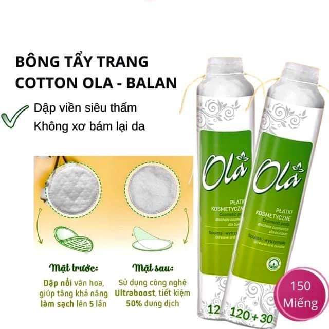 Combo 3 Bông tẩy trang Cotton bo viền Ola 120+30 miếng Ba Lan