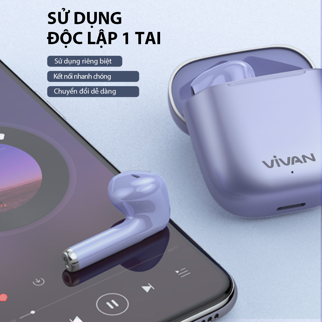 Tai Nghe Không Dây Bluetooth TWS VIVAN T220 Màng Loa Cao Cấp Bluetooth 5.1 Thời Gian Nghe Nhạc Lâu - HÀNG CHÍNH HÃNG