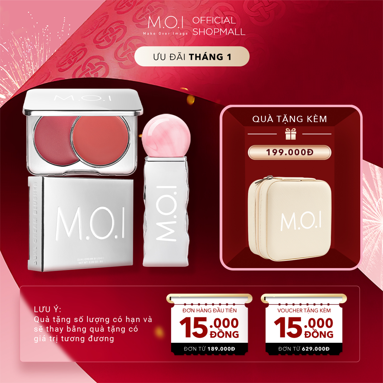 Bộ đôi M.O.I SON TINT LÌ NHẸ MÔI LÂU TRÔI 12H LOLLIPOPS - Matte Lasting Lip Tint - Lollipops và Má hồng kem 2 màu Dual Cream Blusher