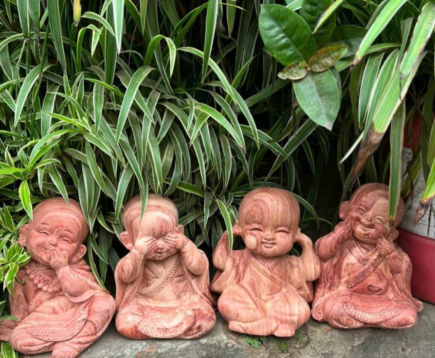 Bộ tượng tứ không bằng gỗ hương đá kt cao 20×18×14cm