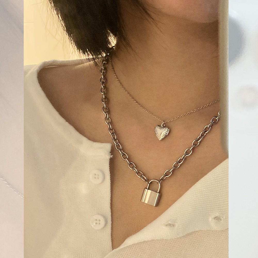 Dây chuyền nữ ổ khóa và trái tim vòng cổ phong cách Unisex