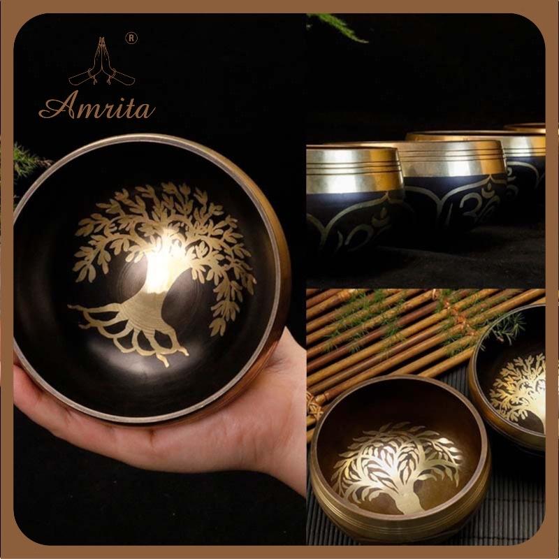 Chuông xoay Tây Tạng hoạ tiết cây trường sinh trường thọ Chuông xoay Tây Tạng - Singing Bowl - Chuông bát xoay
