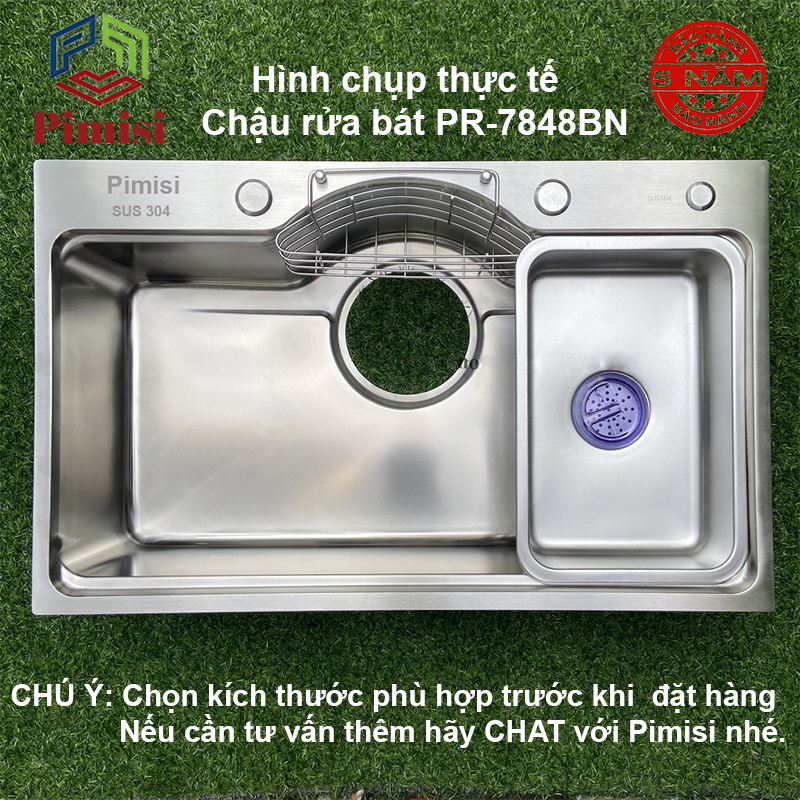 Chậu Rửa Bát INOX 1 Hố Lớn Pimisi Làm Từ Thép Không Gỉ SUS 304 Cao Cấp Kiểu Bán Nguyệt Ngăn To 1 Hố KT 7546 Và 7848, Kèm 1 Khay Bồn Rửa Chén Nhỏ Đơn Gác Bồn Sang Trọng Với Đầy Đủ Phụ Kiện Xi Phông Siêu To, Gắn Được Âm - Dương Bàn Đá Bếp | Hàng Chính Hãng