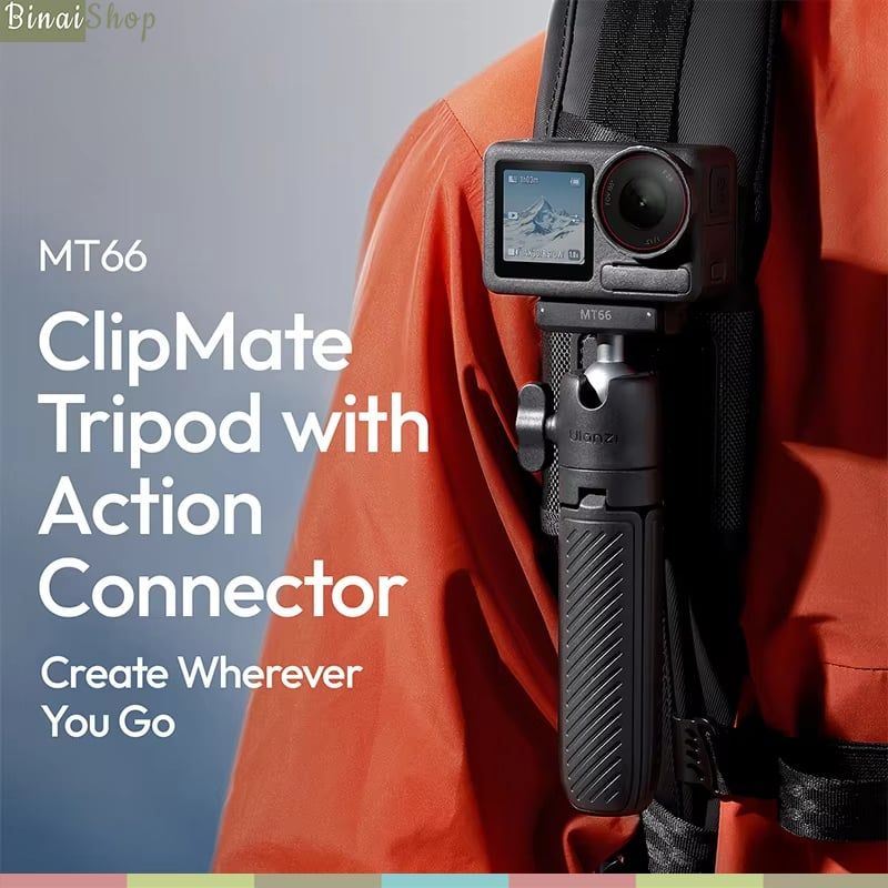 Ulanzi MT-66 – Tripod Kẹp Balo Quay POV 3-In-1, Thao Tác Nhanh Action Connector, Ball Head Xoay 360° Cho DJI Action, GoPro, Insta360 - hàng chính hãng