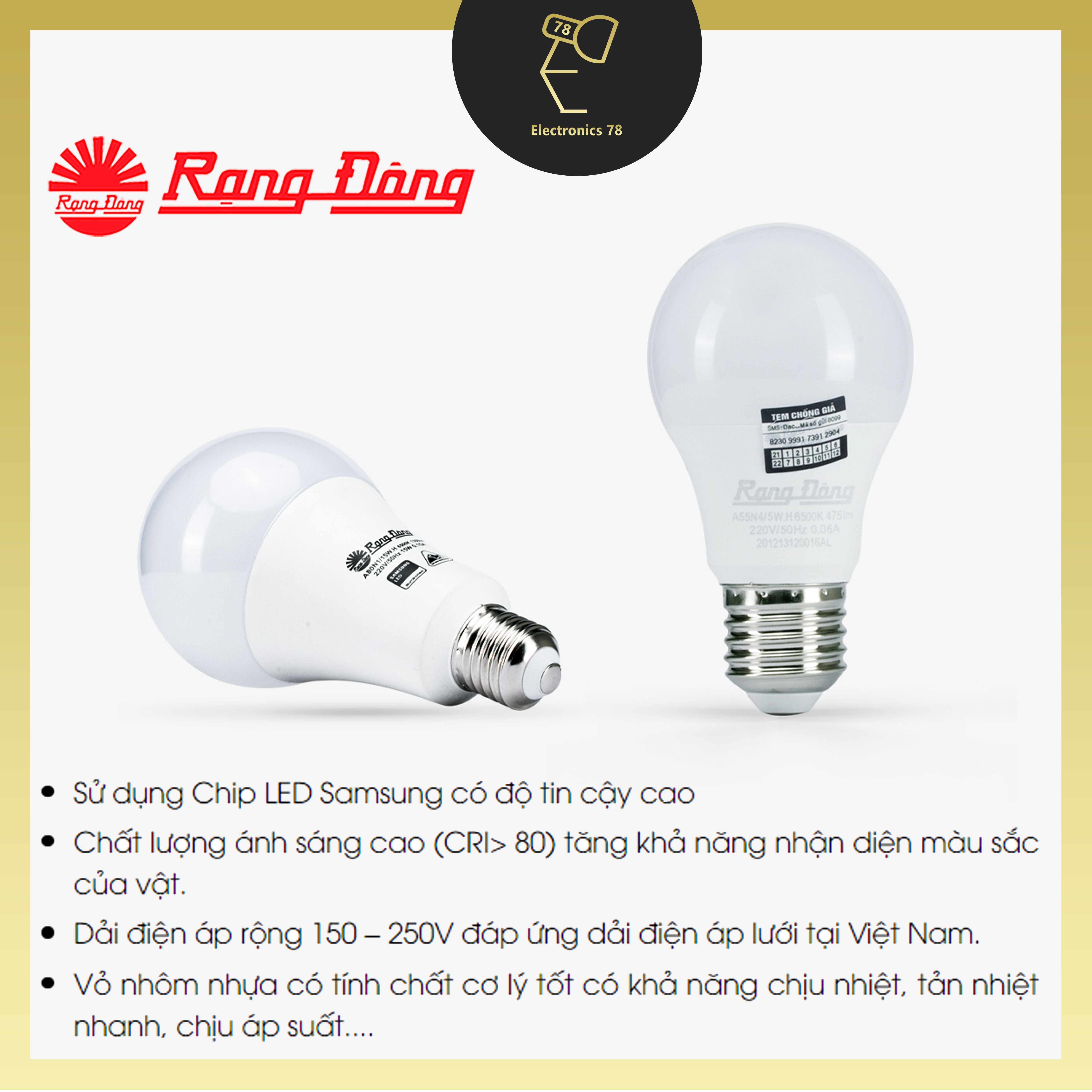 Bóng Led tròn Rạng Đông [3W - 5W - 7W - 9W - 12W - 15W] - [Ánh sáng Trắng/Vàng]