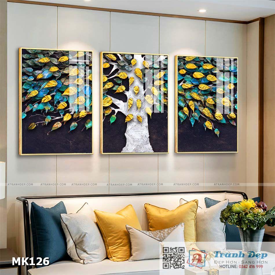 Bộ 3 tranh mica cao cấp Cây lá vàng - MK126