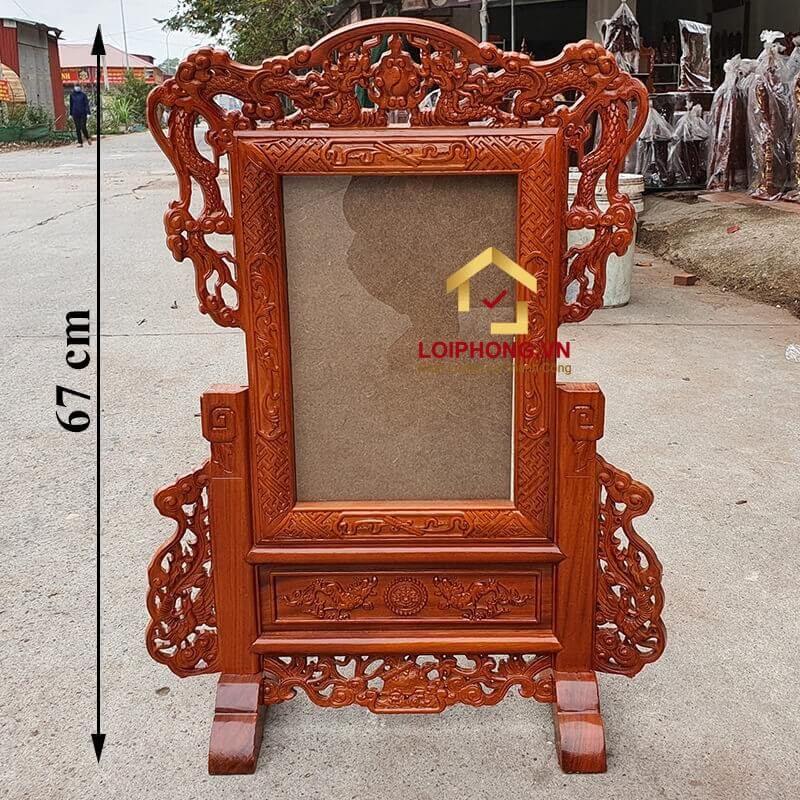 Khung ảnh thờ tứ linh đẹp bằng gỗ hương kích thước ảnh 20x30 cm