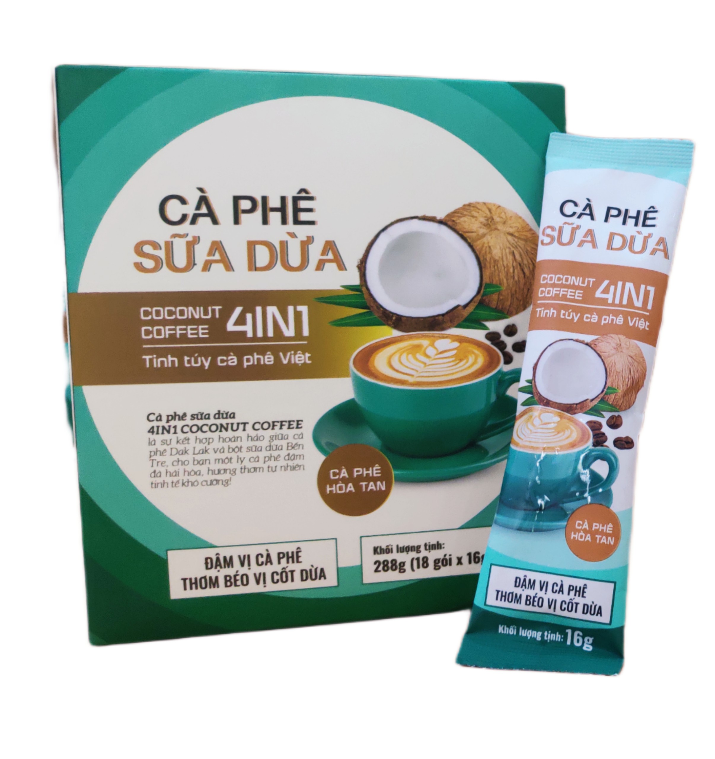 (Hộp 18 gói) Cà Phê Sữa Dừa 4in1 EVEREST COFFEES .Tiêu Chuẩn FDA Hoa Kỳ. Hàng Việt Nam Chất Lượng Xuất Khẩu Mỹ