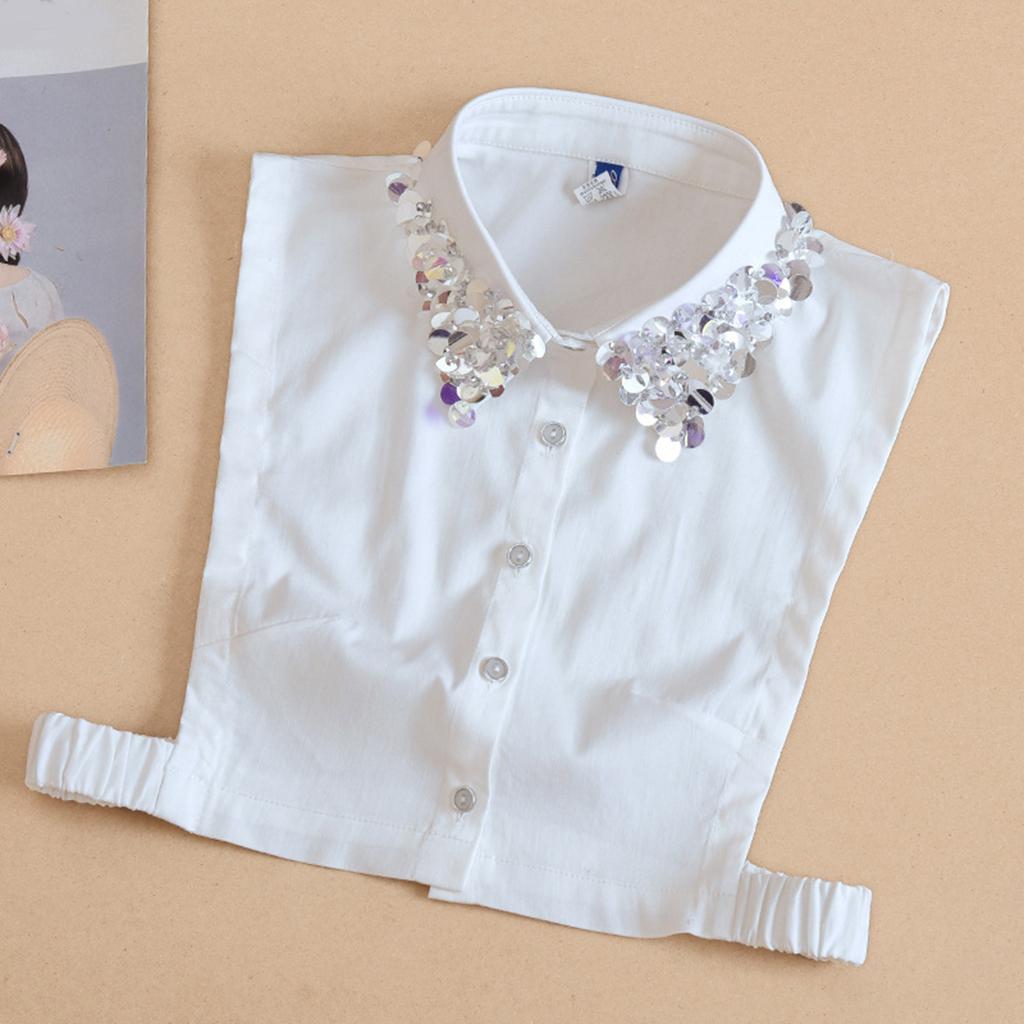 Women's Fashion Sequins Fake Collar Half Shirt Cotton Big Lapel False Collar Sweater Accessories