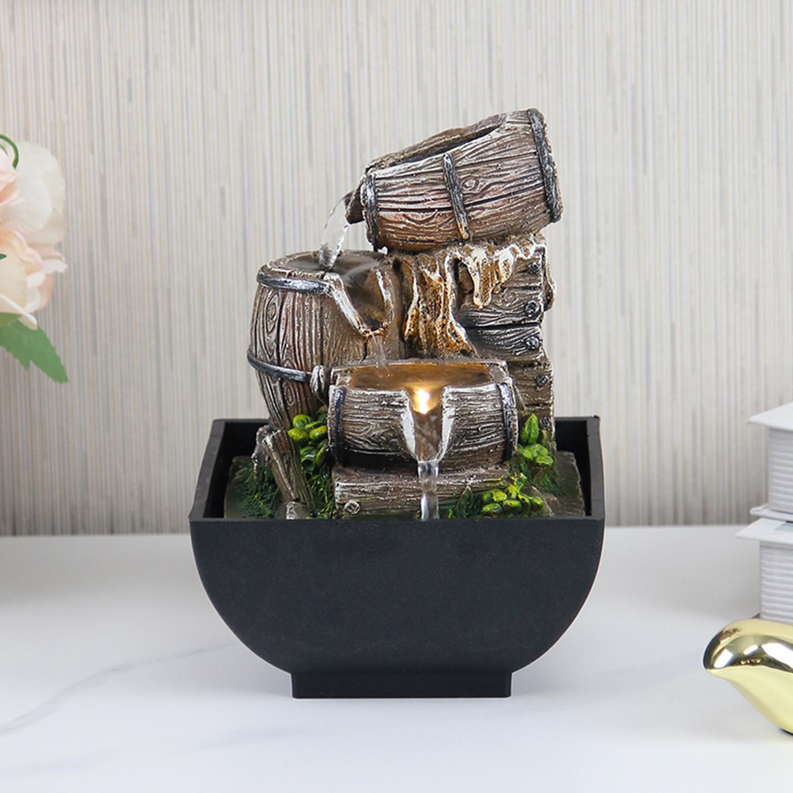 3 Tiers Desktop Water Fountain with Scene Light for Zen Meditation Ornament