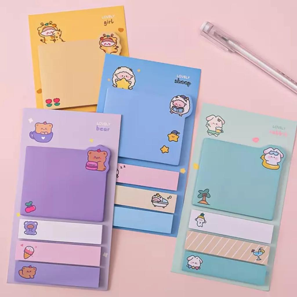 Giấy Note Động vật dễ thương Set 4 tệp 80 tờ Giấy ghi chú cún thỏ đáng yêu phụ kiên văn phòng phẩm