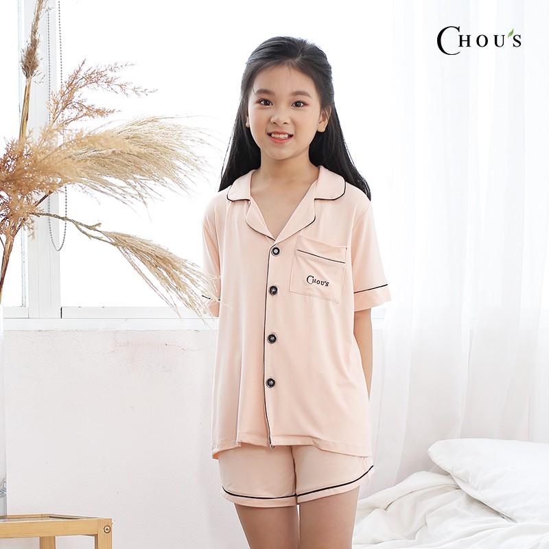 Pyjama kid cộc tay vải bamboo cao cấp Chou's - màu hồng