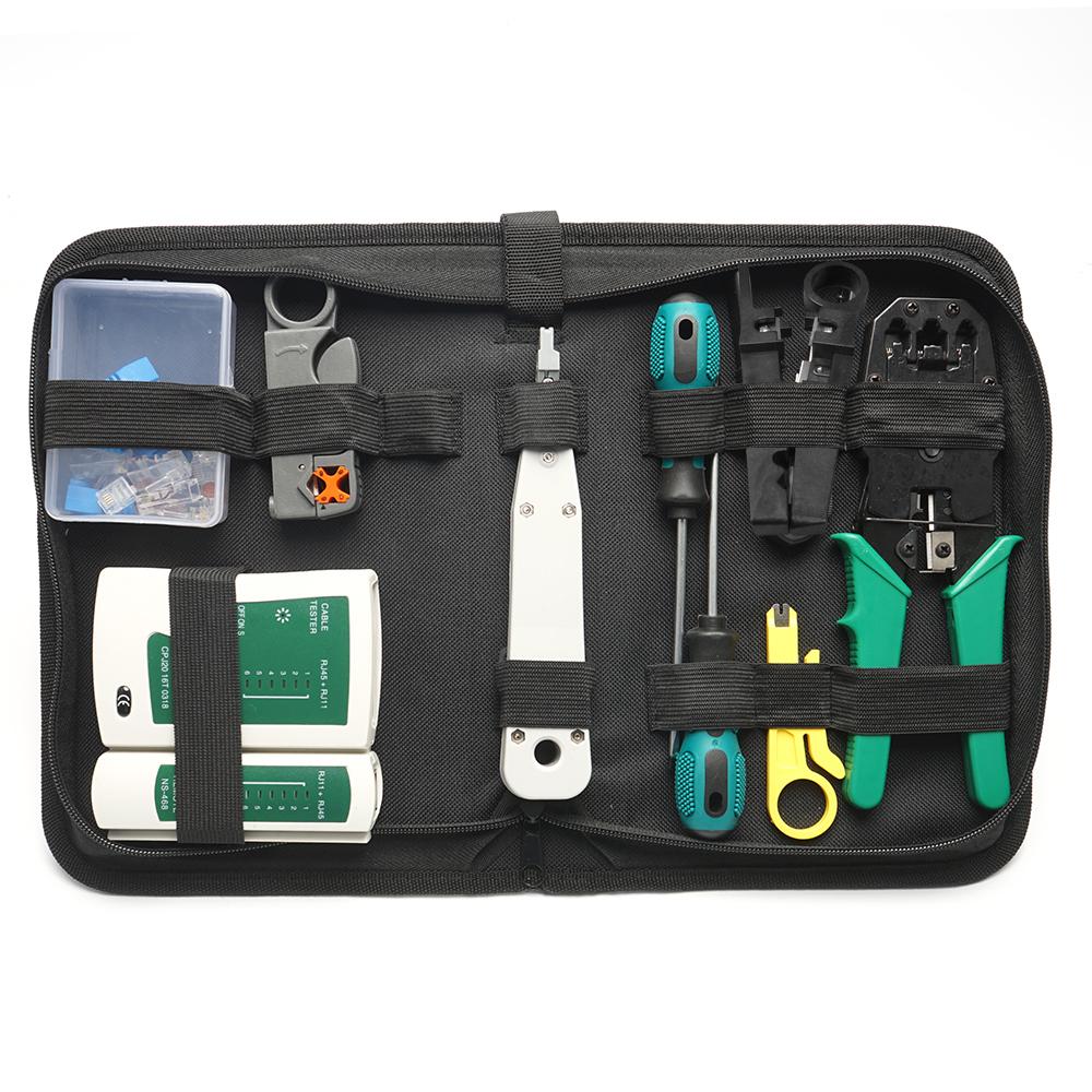 14pcs Portable Ethernet Network Hardware Bag Tool Network LAN Cable Crimper Pliers Tools Kit Network Repairing Tool Set