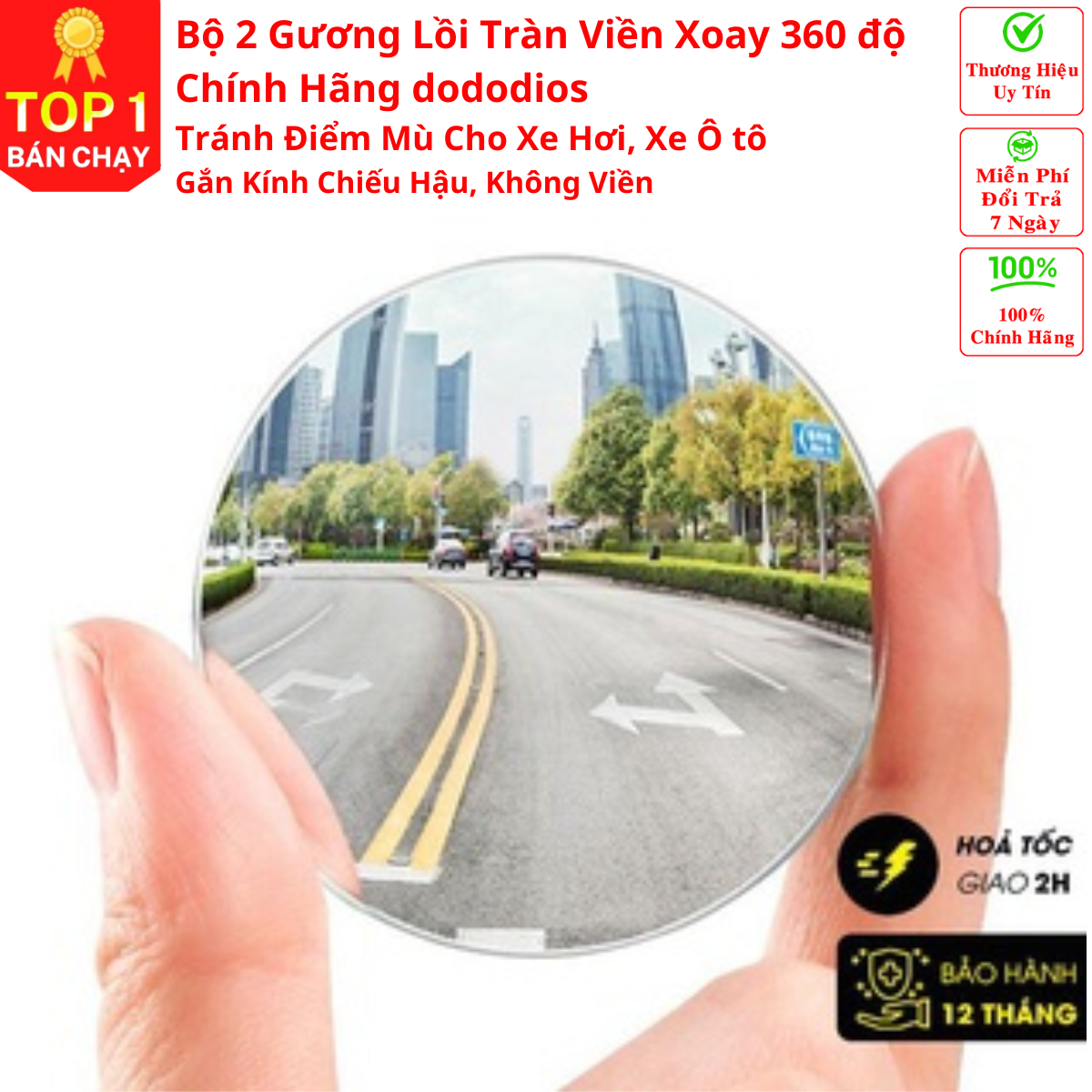 Gương cầu lồi cho xe ô tô, Bộ 2 Gương Cầu Lồi Tràn Viền Xoay 360 độ Gắn Cho Kính Gương Chiếu Hậu Tránh Điểm Mù Cho Xe Hơi, Xe Ô tô - Hàng Chính Hãng dododios