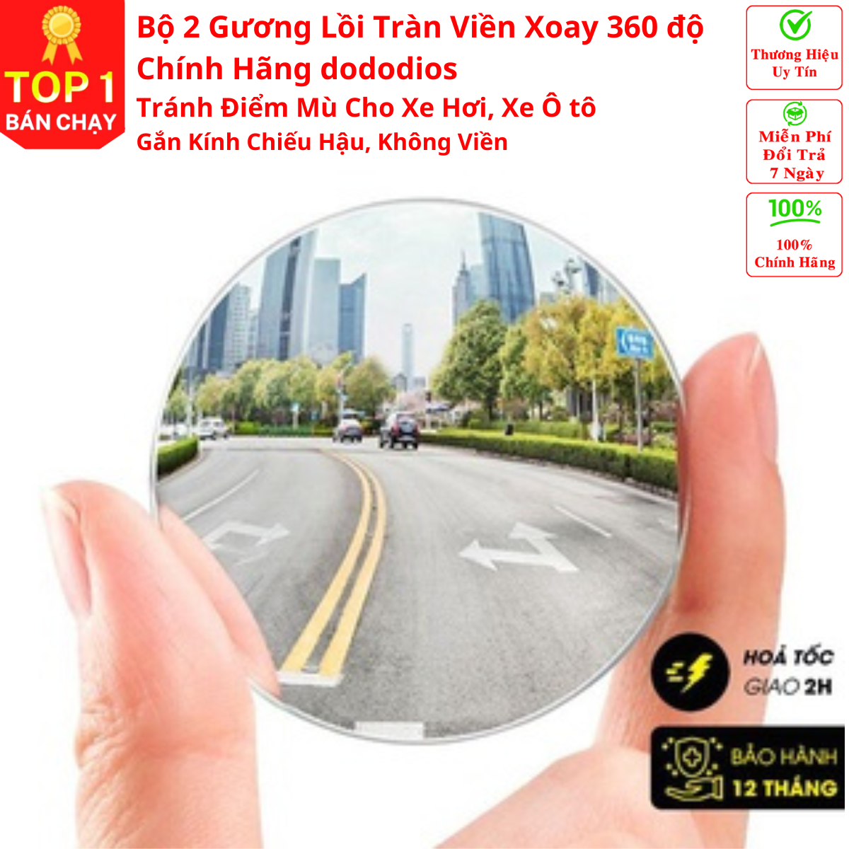 gương cầu lồi cho xe ô tô, Bộ 2 Gương Cầu Lồi Tràn Viền Xoay 360 độ Gắn Cho Kính Gương Chiếu Hậu Tránh Điểm Mù Cho Xe Hơi, Xe Ô tô - Hàng Chính Hãng dododios