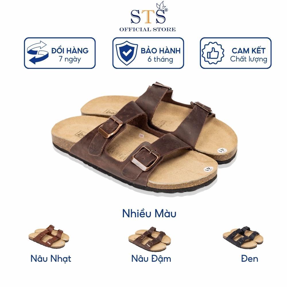 Dép sandal quai ngang Birken đế trấu unisex nam nữ da bò thật đi học đi biển chống nước nhẹ D01