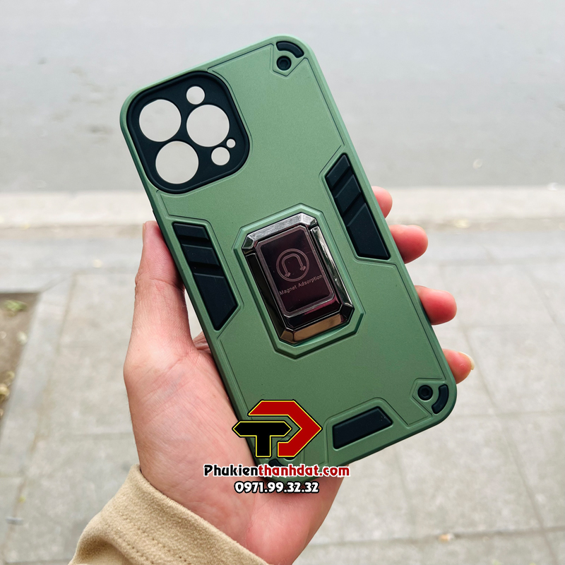 Ốp lưng chống sốc cho iPhone 13 Pro kèm iring mạ crom, chân chống tiện lợi