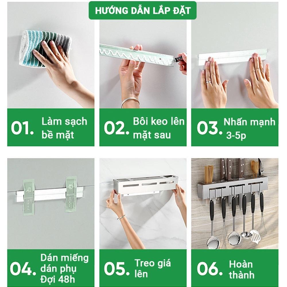 Giá để dao đa năng nhà bếp DoDoDios chất liệu Inox, có ống đựng đũa, thìa tặng thêm miếng dán tường móc treo khăn