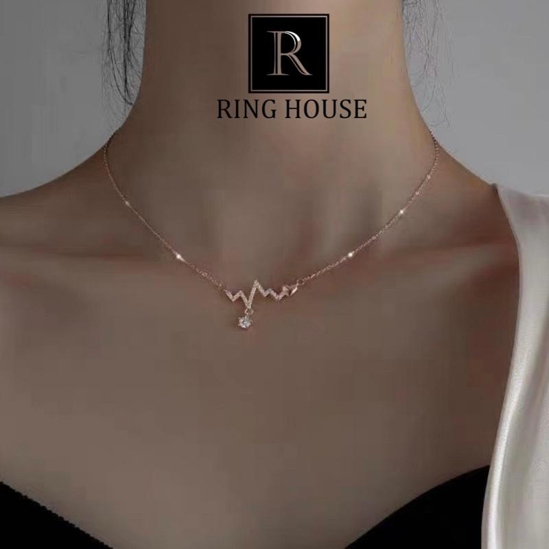 Dây Chuyền Vòng Cổ Nữ Titan Không Gỉ Nhịp Trái Tim Đính Ngọc Đẹp