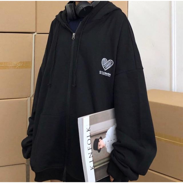 Áo Khoác Hoodie HEART Unisex 2 màu Trắng Đen