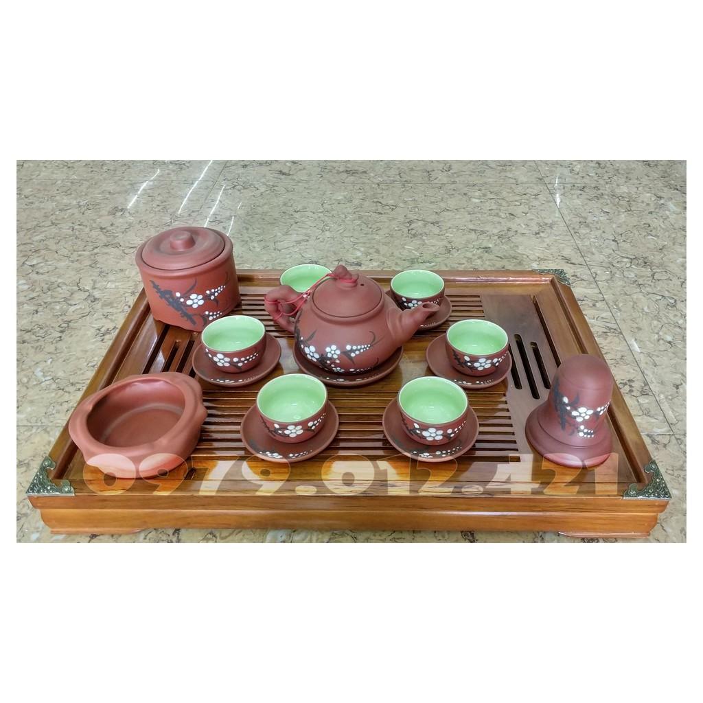 Combo bộ ấm chén Bát Tràng Hoa Đào trắng dáng trúc