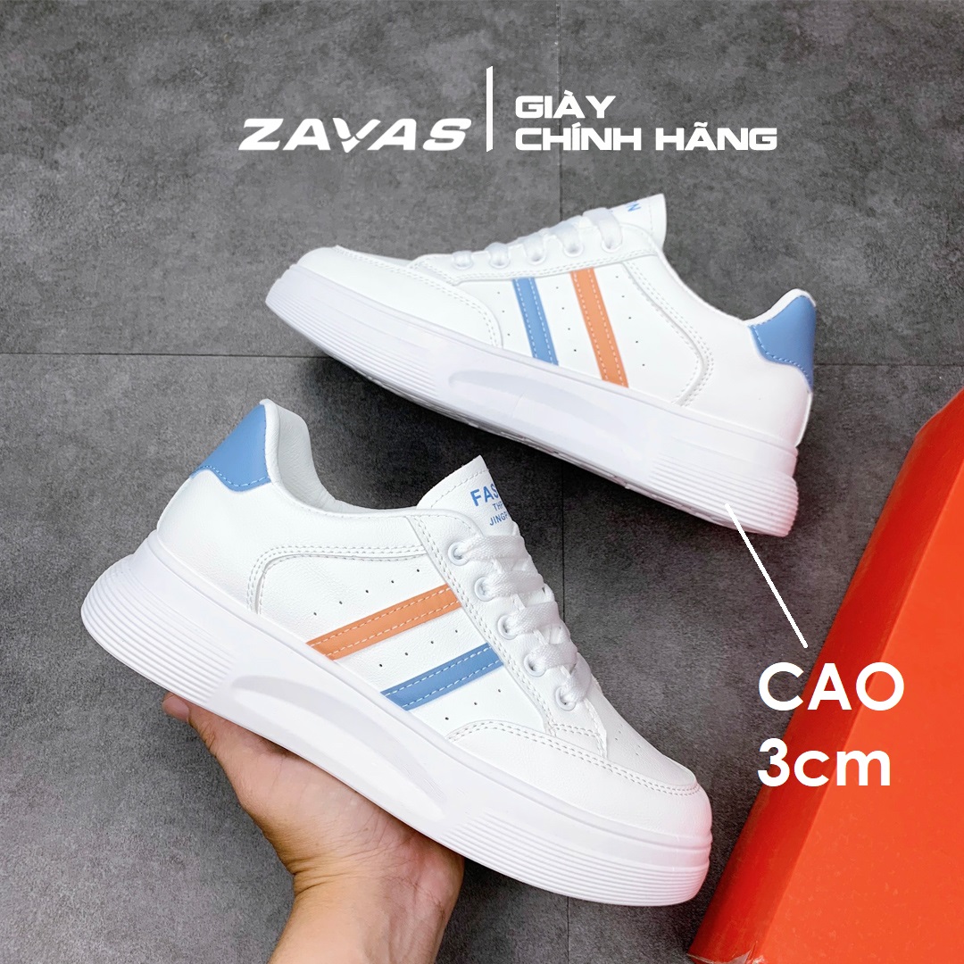 Giày thể thao nữ ZAVAS đế cao 3cm màu trắng bằng da không bong tróc mang êm chân S411 - Giày Sneaker Nữ Chính Hãng