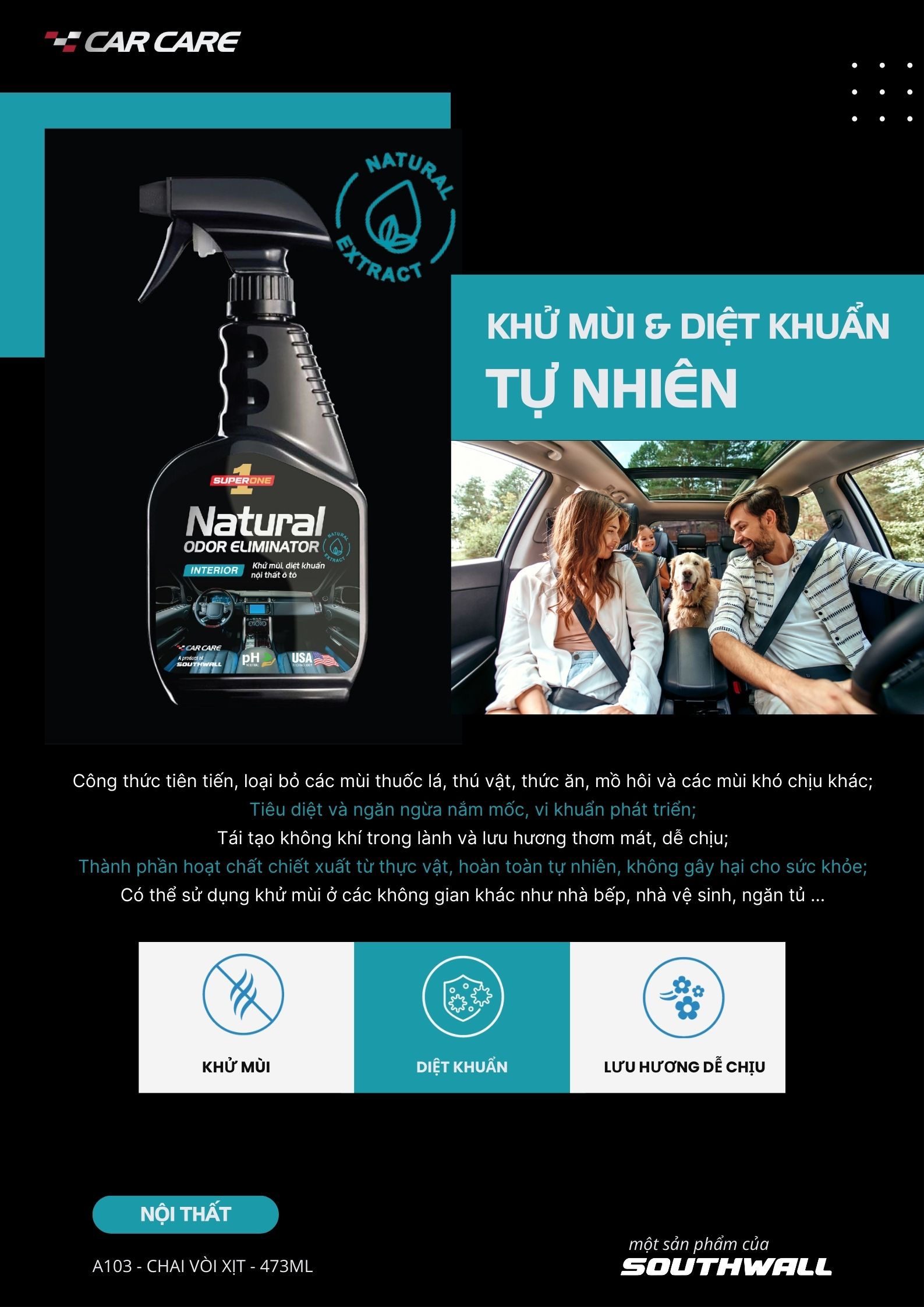 Dung Dịch Khử Mùi Diệt Khuẩn SUPERONE Natural Odor Eliminator - Interior SOUTHWALL A103