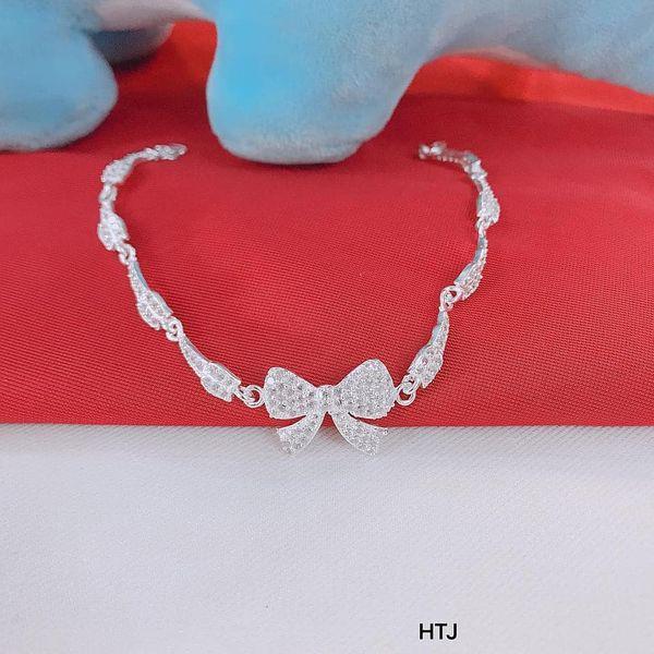 Lắc tay nữ bạc ta, lắc tay nơ gắn đá bibi silver siêu xinh dài 15-16cm