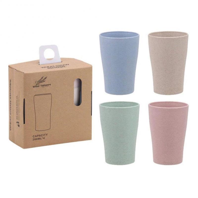Wheat Straw 4pcs/set Water Cup Biodegradable Children Breakfast Eco-Friendly Milk Drink Cup Couple Mouthwash Cup Drinkware