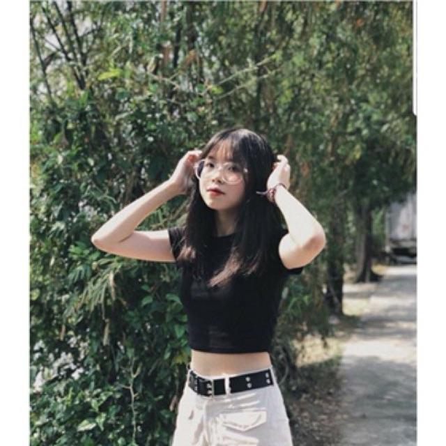Áo croptop cộc tay chất cotton zip