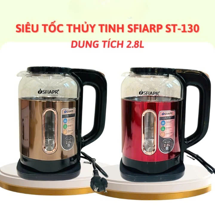 Ấm Đun Nước Siêu Tốc, Bình Nước Siêu Tốc Giữ Nhiệt SFIAPRT ST130 Thủy Tinh Dung Tích 2.8 lít - HÀNG CHÍNH HÃNG MINIIN