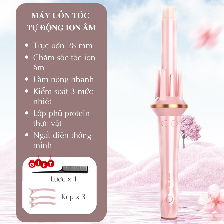 Máy uốn tóc xoăn tự động BOORUI XN388, uốn tóc ion âm, chất liệu gốm sứ đường kính uốn 28 mm, 3 mức độ nhiệt làm nóng nhanh tạo hình trong 5 giấy giữ nếp lên đến 12 giờ, không làm hư tổn tóc  -  Hàng chính hãng