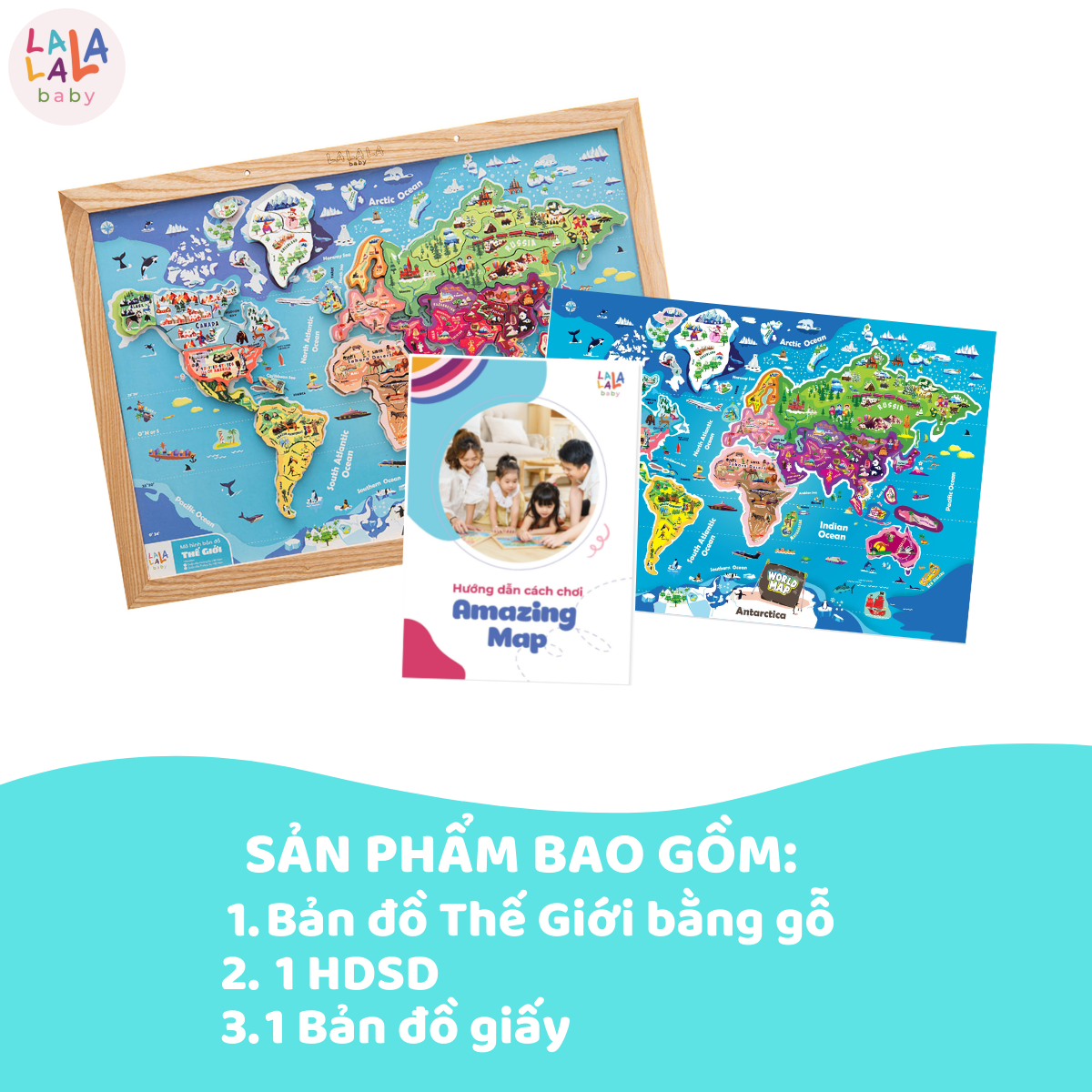 Đồ Chơi Lắp Ghép Nam Châm. Xếp hình Bản Đồ TG cho bé Bằng Gỗ Cứng cáp Thương Hiệu Lalala Baby. Lỗi 1 ĐỔI 1