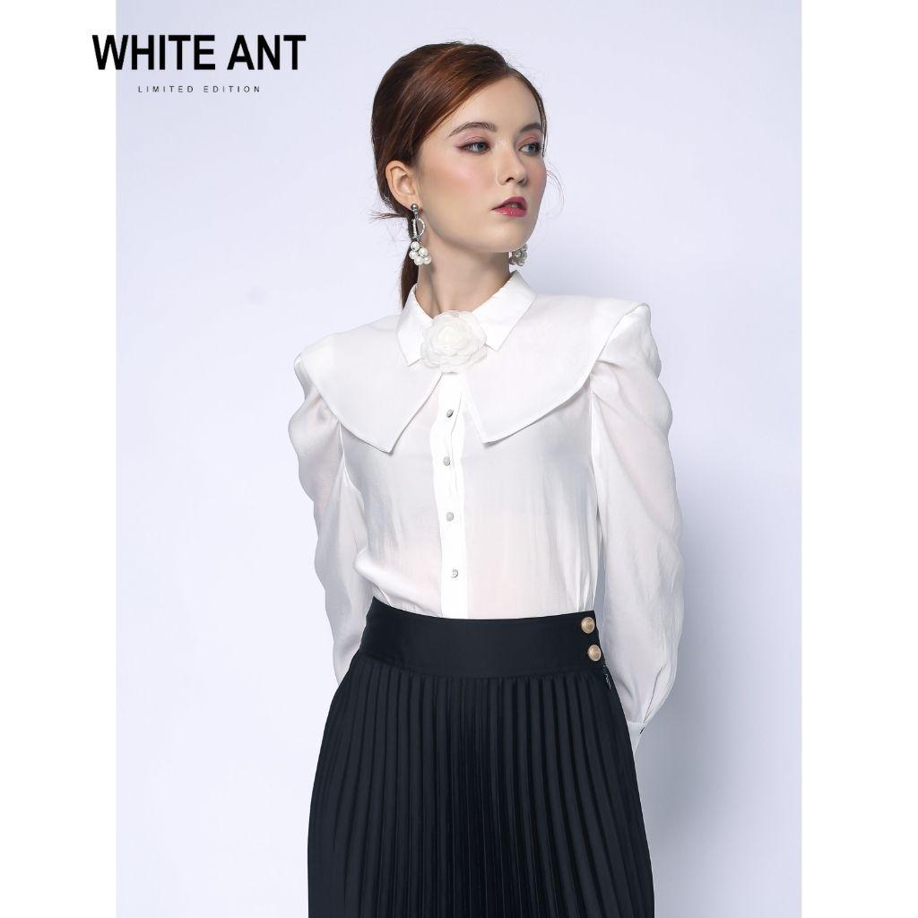 Áo Sơ Mi Nữ Công Sở Dài Tay WHITE ANT Thiết Kế Cổ Sen Bản Lớn Đính Hoa, Chất Vải Modal Mềm Nhẹ 170300028.493