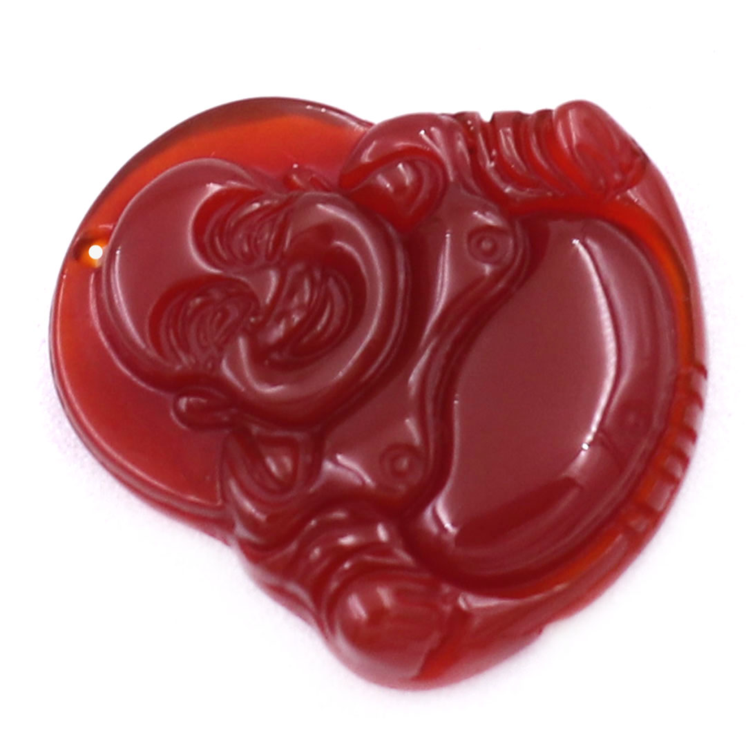 Mặt Phật Di lặc mã não đỏ 2.9 cm kèm vòng cổ dây dù đen + móc inox vàng, mặt dây chuyền Phật cười