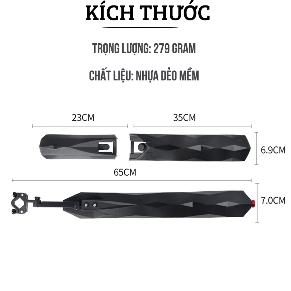 Bộ Vè Chắn Bùn Leo Núi Thể Thao Siêu Dẻo Mềm Chống Gãy 2 in 1 Cho Xe Đạp Địa Hình, MTB Tích Hợp Đèn Led Đuôi Cảnh Báo Phía Sau Màu Đỏ Mai Lee