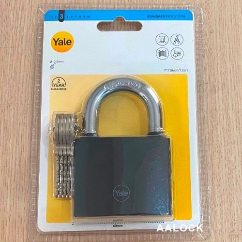 Ổ khoá chống trộm, chống cắt Yale Y111B/60/132/1 màu đen, size 60. Loại ổ khóa bấm rất tốt cho cửa nhà