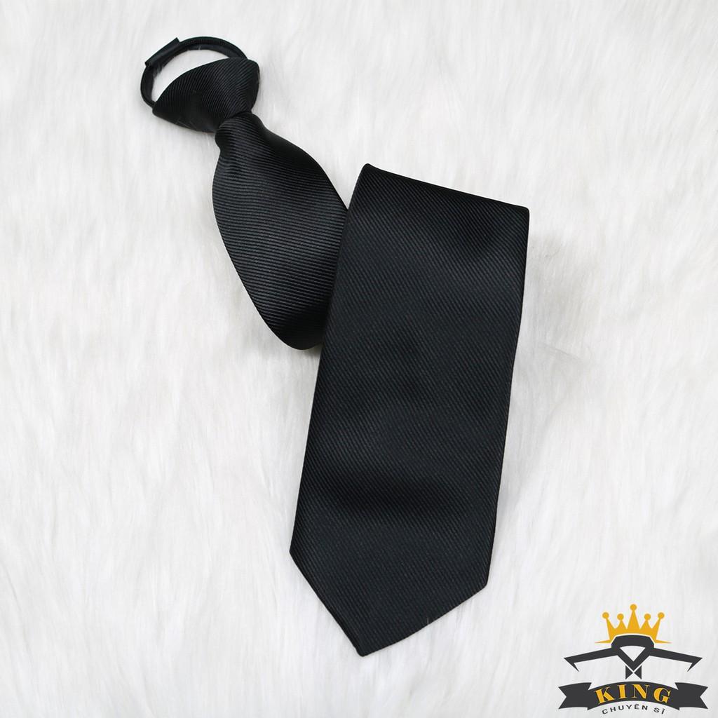 Cà vạt nam đen KING caravat nam thắt sẵn cho công sở và chú rể vãi lụa mịn cao cấp C007