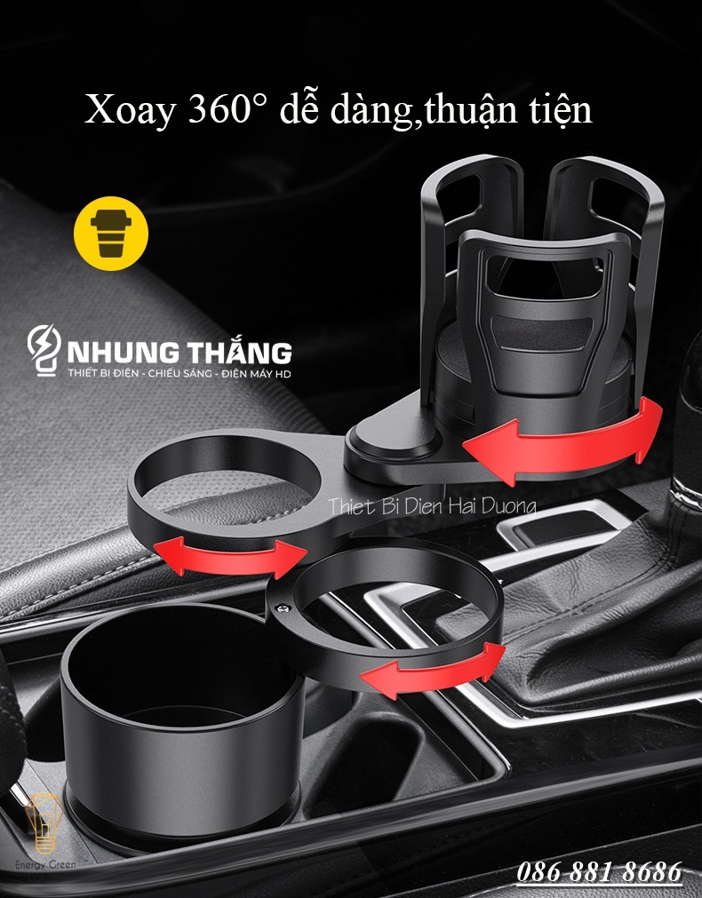 Khay Đựng Cốc Đồ Uống , Thức Ăn trên Ô tô - Xoay 360 độ - Đa Năng , Tiện Lợi - Có Video