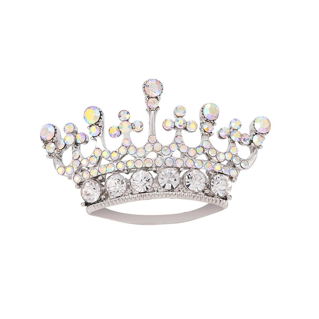 Elegant Fashion Queen Crown Tiara Diamante Rhinestone Brooch Pin Silver