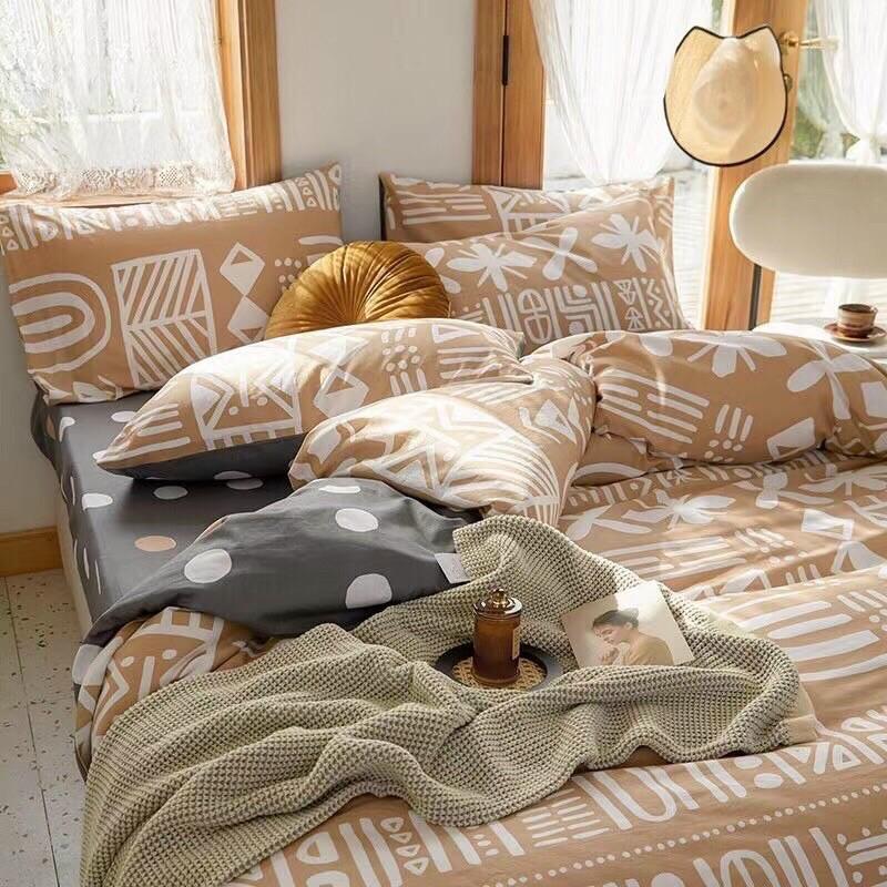 Set Cotton Hàn Quốc Living Hàng Nhập Khẩu Cao Cấp 4 Món Hoa Hồng Trắng
