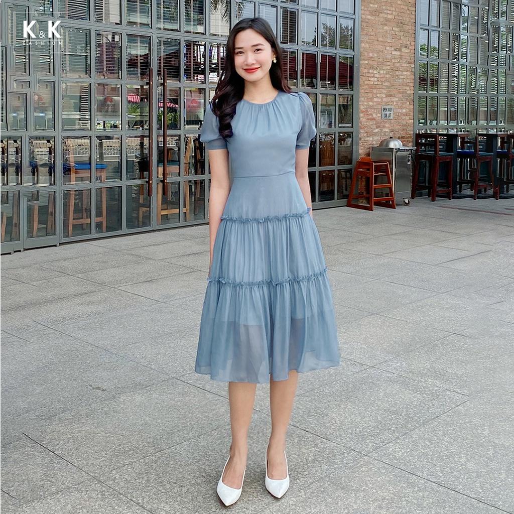 Đầm Midi Đuôi Cá Viền Bèo K&amp;K Fashion KK120-31 Chất Liệu Tơ Ánh Nhũ