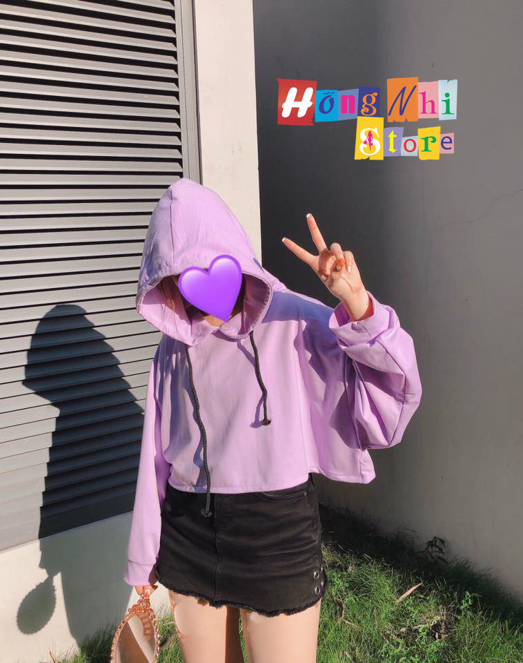 Áo Hoodie Croptop Oversize Ulzzang Tay Dài Dáng Rộng Màu Tím - MM