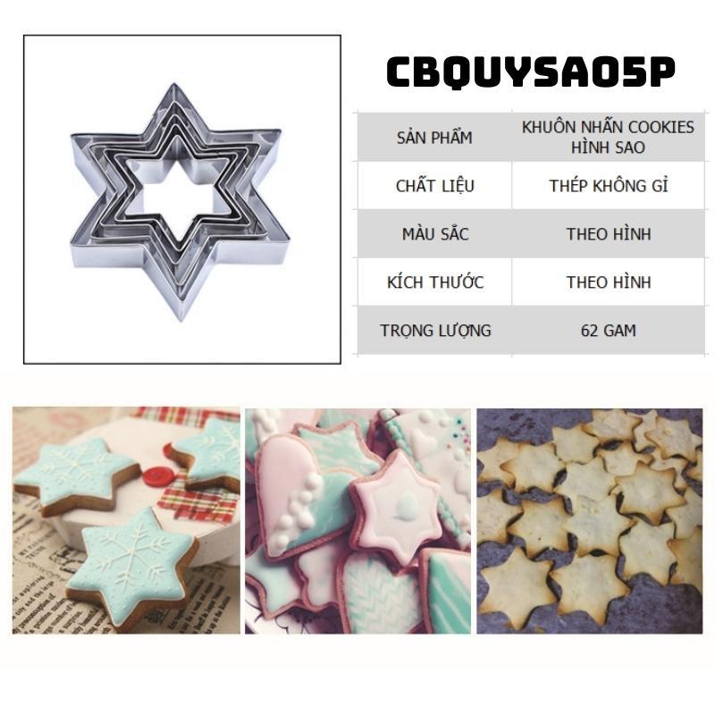 Khuôn Bánh Quy Cookies Cutter Khuôn Nhấn Bộ 5 Chi Tiết Hình Sao 6 Cánh - CBQUYSAO5P