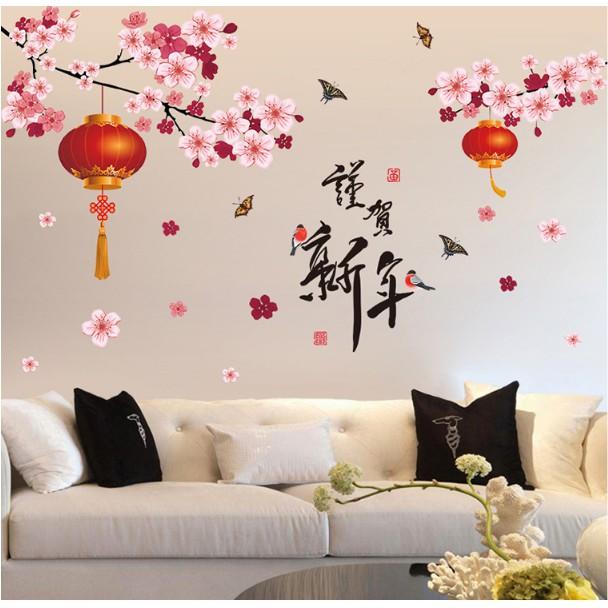 Decal Trang Trí Tết- Cành Đào hồng