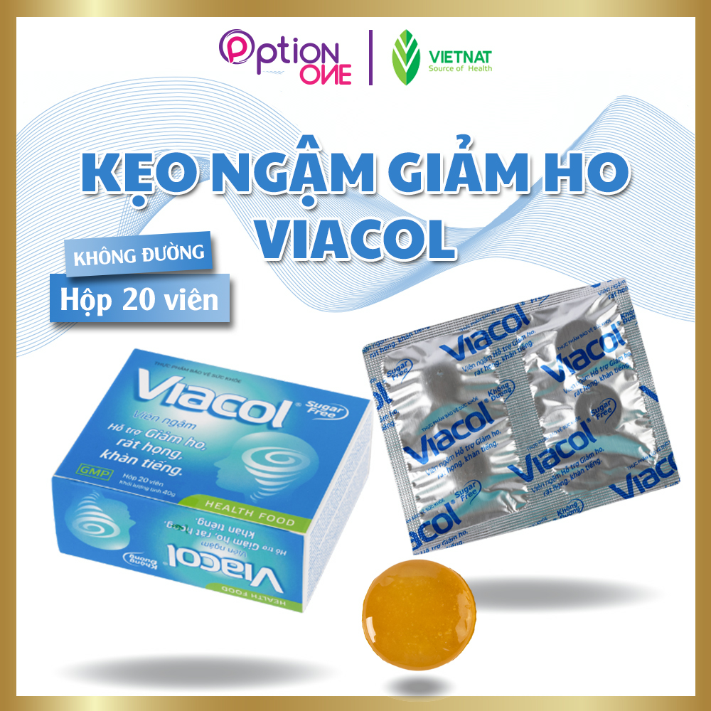 Kẹo ngậm Viacol thảo mộc Vietnat không đường giảm ho đau họng - hộp 20 viên