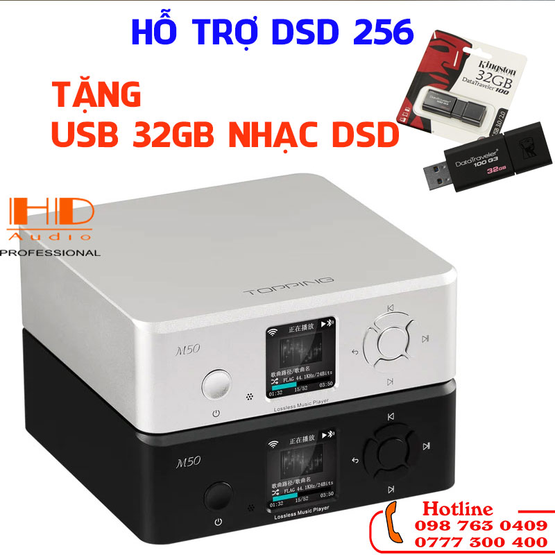 Musicsever Topping M50 - Hỗ Trợ DSD 256 - Đầu Ra USB/ IIS/ Cổng Quang/ Đồng Trục Tặng kèm USB 32Gb- Hàng Chính hãng