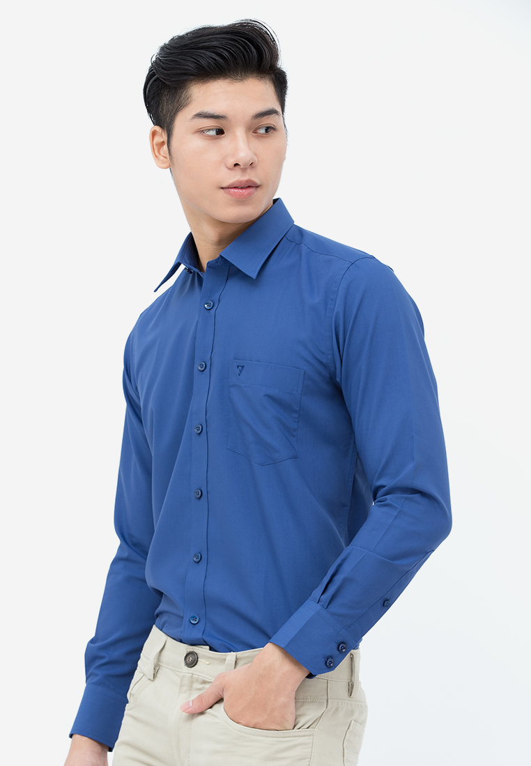 Áo sơ mi nam trơn màu dài tay vạt bầu Slim Fit Vĩnh Tiến 330